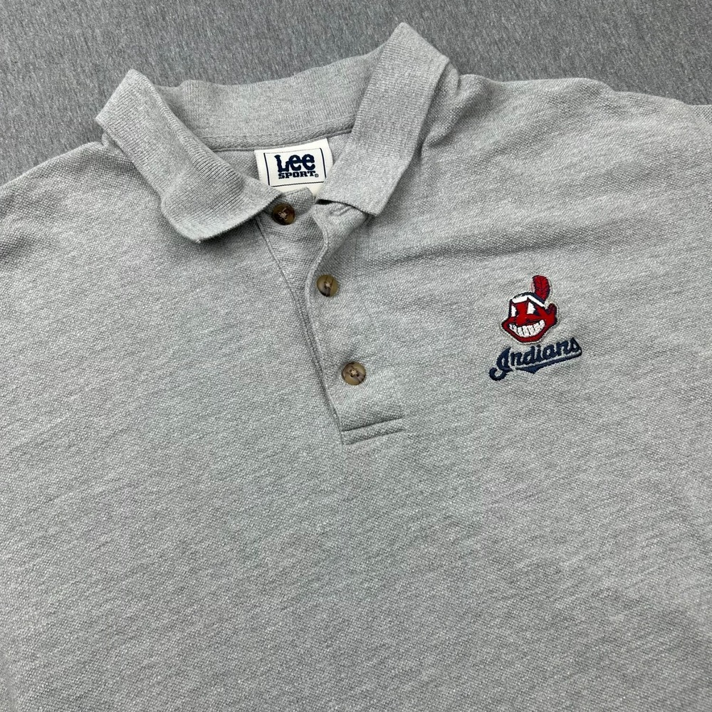 Lee Sport Cleveland Indians Short Sleeve Polo Shirt Mens Large Gray Chief Wahoo